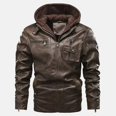 Mens Leather Jacket with Hood