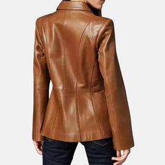 Amara Slim Fit Three-Button Women’s Leather Blazer Jacket