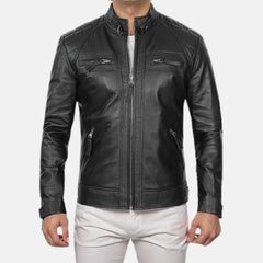 Apex Stand Collar Biker Leather Jacket