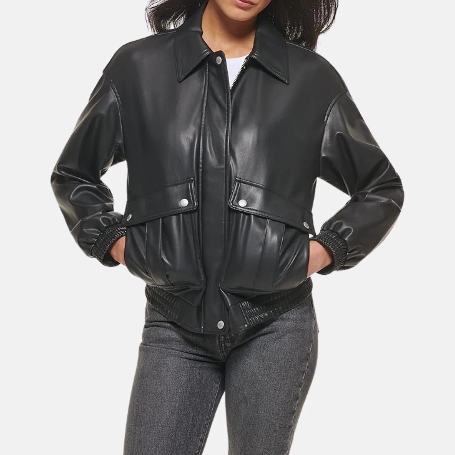 Faux Leather Lightweight Dad Bomber Flight Jacket Women