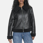 Faux Leather Shearling Aviator Jacket Women