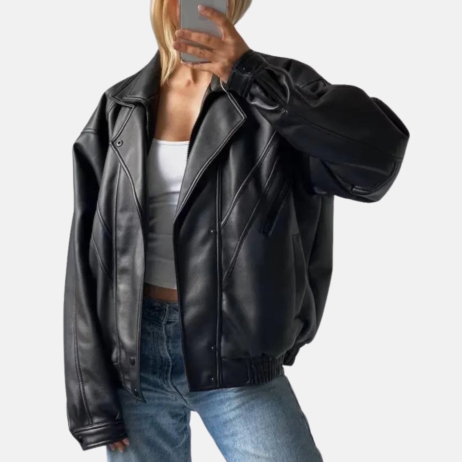 Aurora Oversized Women’s Leather Bomber Biker Jacket