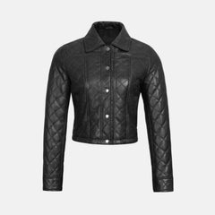 Quilted Black Women’s Cropped Leather Bomber Jacket