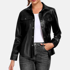 womens black leather jacket