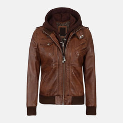 Casual Zip Style Women’s Hooded Leather Jacket
