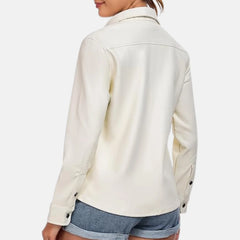 Aurora Slim Fit Button Down Women’s Leather Bomber Jacket