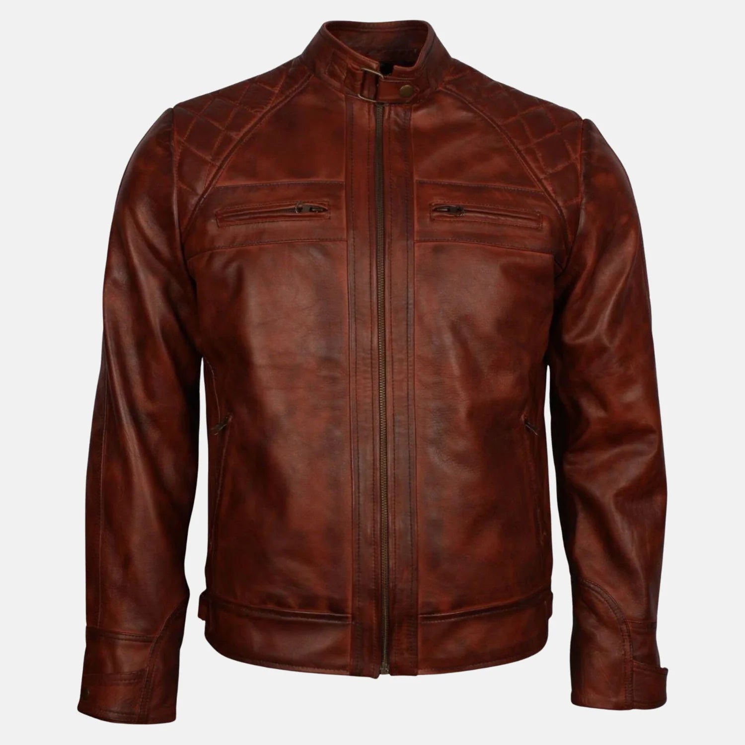 Quilted Shoulders Rugged Quilted Leather Jacket