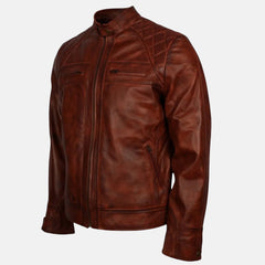 Quilted Shoulders Rugged Quilted Leather Jacket