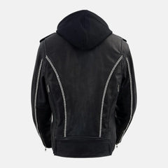 Hooded Moto Leather Jacket for Women