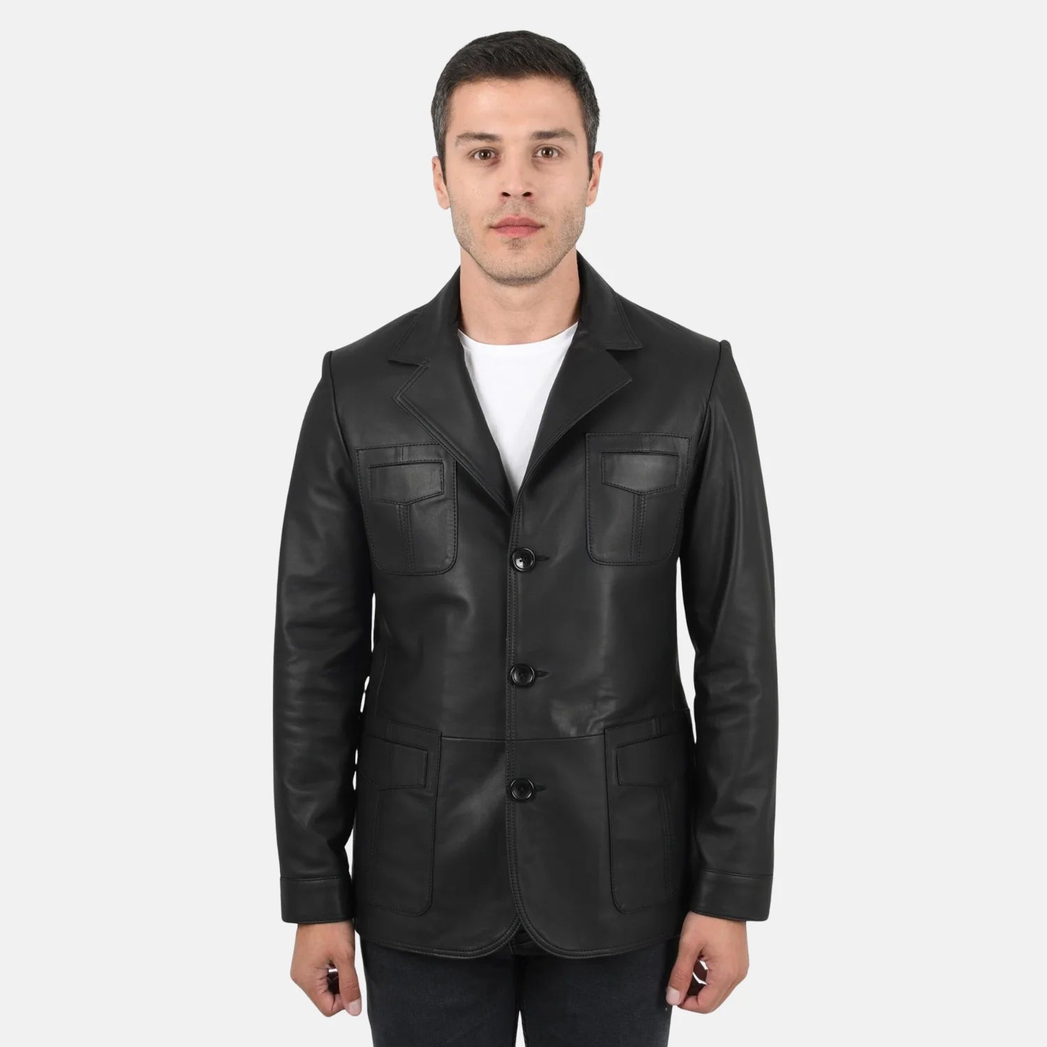 Borges Button Up Mens Leather Blazer