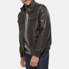 Quilted Mens Leather Bomber Jacket