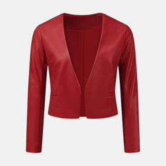 Celeste Collarless Open Front Women’s Leather Blazer Jacket