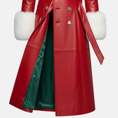 Christmas Red Leather Trench Coat Women