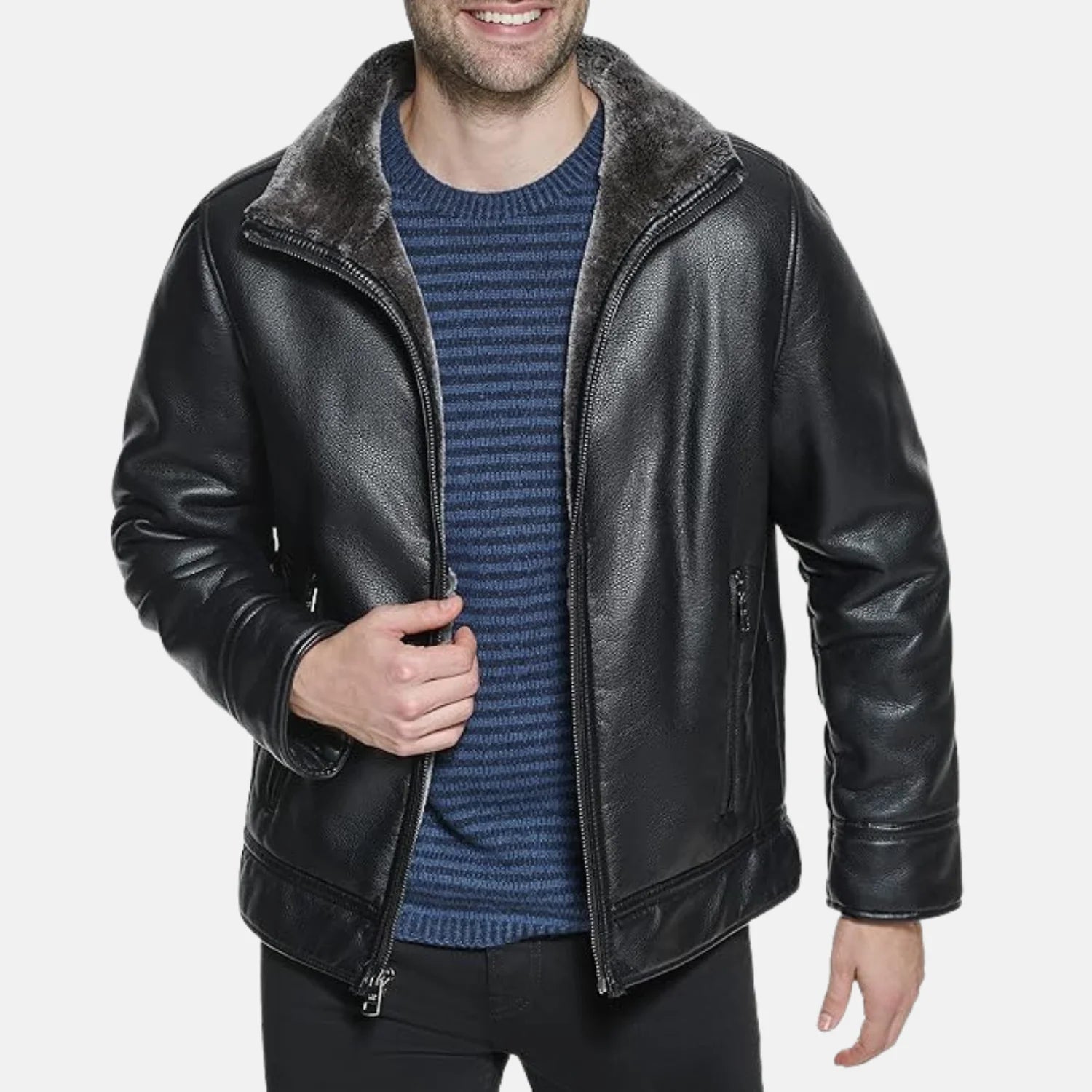 Cloud Nine Shearling Lining Leather Bomber Jacket