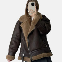 Leather Shearling Aviator Jacket Women