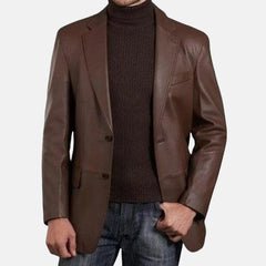Dovenzio Slim fit brown leather blazer jacket