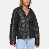 Faux Leather With Jersey Hood Box Quilted Jacket Women