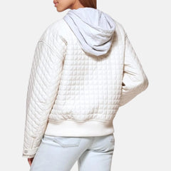 Faux Leather With Jersey Hood Box Quilted Jacket Women