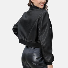 Zip Up Coat Moto Bike Outwear with Pockets Varsity Jacket Women