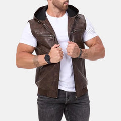 Zip-up Classic Sleeveless Men's Vintage Leather Vest