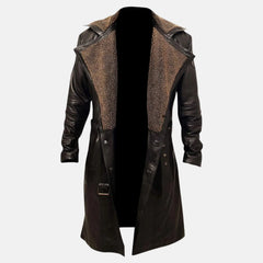 Fenrico Waist Belted Brown Leather Trench Coat