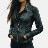 Faux Leather Biker Zip Quilted Jacket Women
