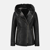Furry Women’s Hooded Leather Sherpa Shearling Coat