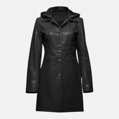 Removable Hooded Button Single Breasted Long Trench Coat for Women