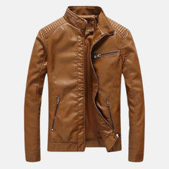 Javoris Zip Up Slim Leather Bomber Jacket Men