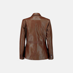 Lavinia Luster Double-Breasted Brown Leather Blazer
