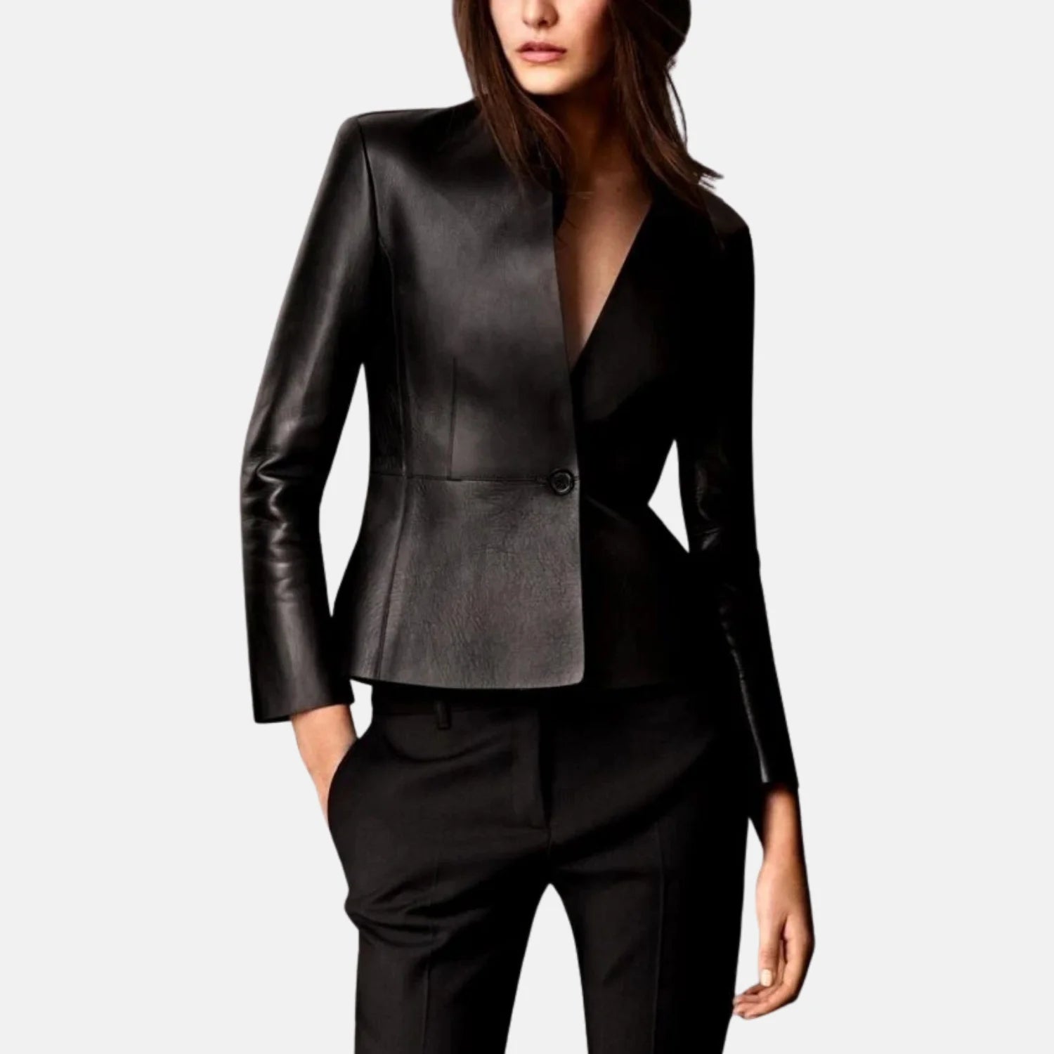 Lucienne One-Button Slim Fit Women’s Leather Blazer Jacket