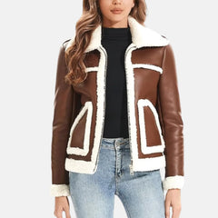 Fur Lined Coat Sherpa Aviator Jacket Women