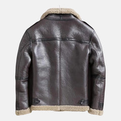 Aviator Shearling Leather Jacket with Detachable Hood
