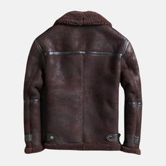Aviator Shearling Leather Jacket with Detachable Hood