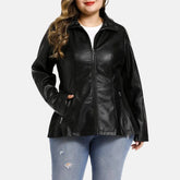Faux Leather Zip Up Coat With Elastic Rib Quilted Jacket Women