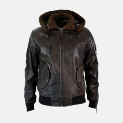 Mens Furry Leather Jacket With Hoodie