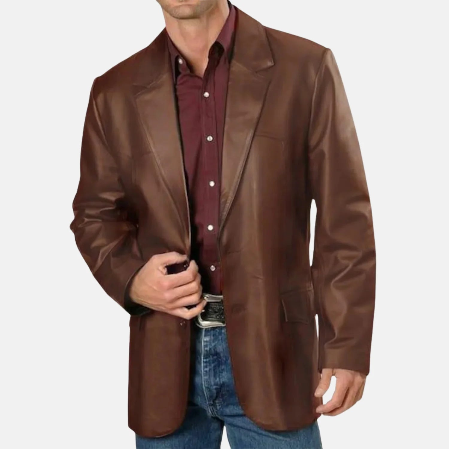 Morvick Button Closure Leather Blazer Men