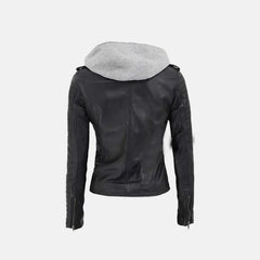 Multi Style Leather Bomber Jacket with Removable Hood | Black