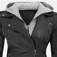 Multi Style Leather Bomber Jacket with Removable Hood | Black