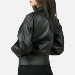 Odette Vintage Black Women’s Leather Bomber Jacket