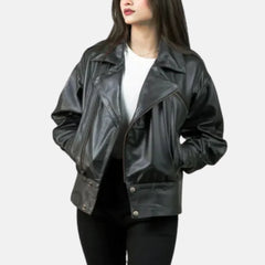 Odette Vintage Black Women’s Leather Bomber Jacket
