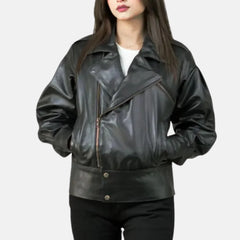 Odette Vintage Black Women’s Leather Bomber Jacket