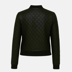 Leather Bomber Slim Fit Moto Style Gold Zippers Quilted Jacket Women