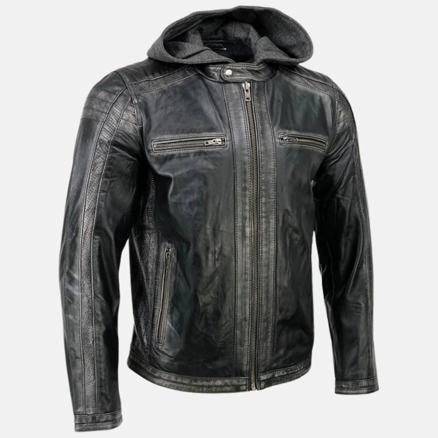 Casual Style Hoodie Leather Jacket