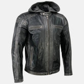 Casual Style Hoodie Leather Jacket