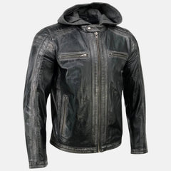 Casual Style Hoodie Leather Jacket