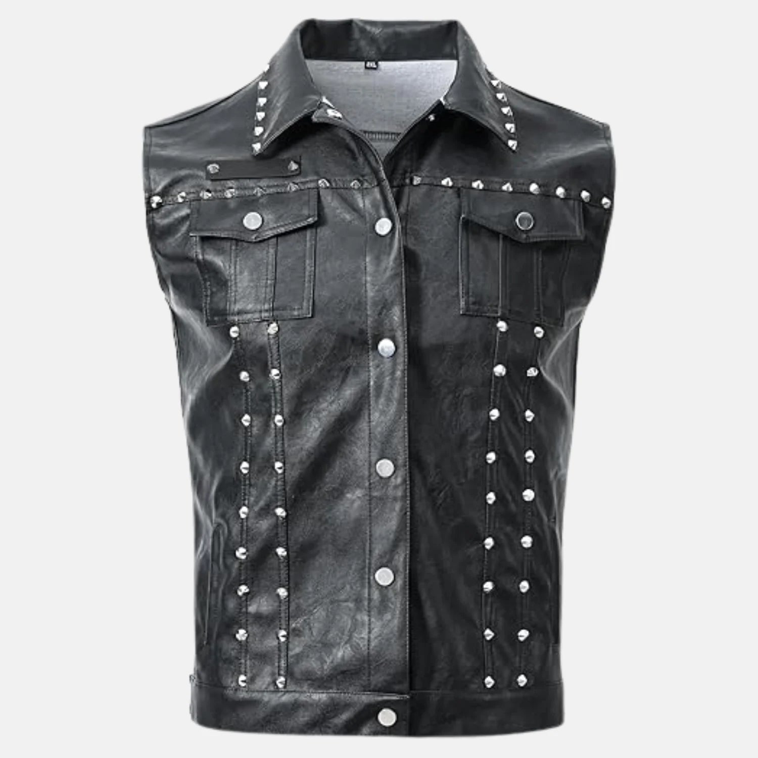 Studded Slim Fit Sleeveless Men's Leather Vest