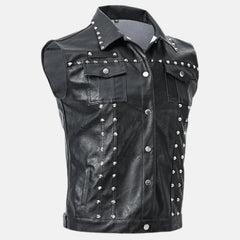 Studded Slim Fit Sleeveless Men's Leather Vest