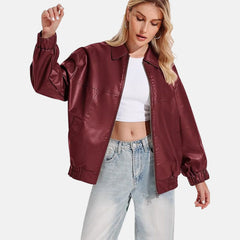 Reida Maroon Leather Bomber Jacket for Women
