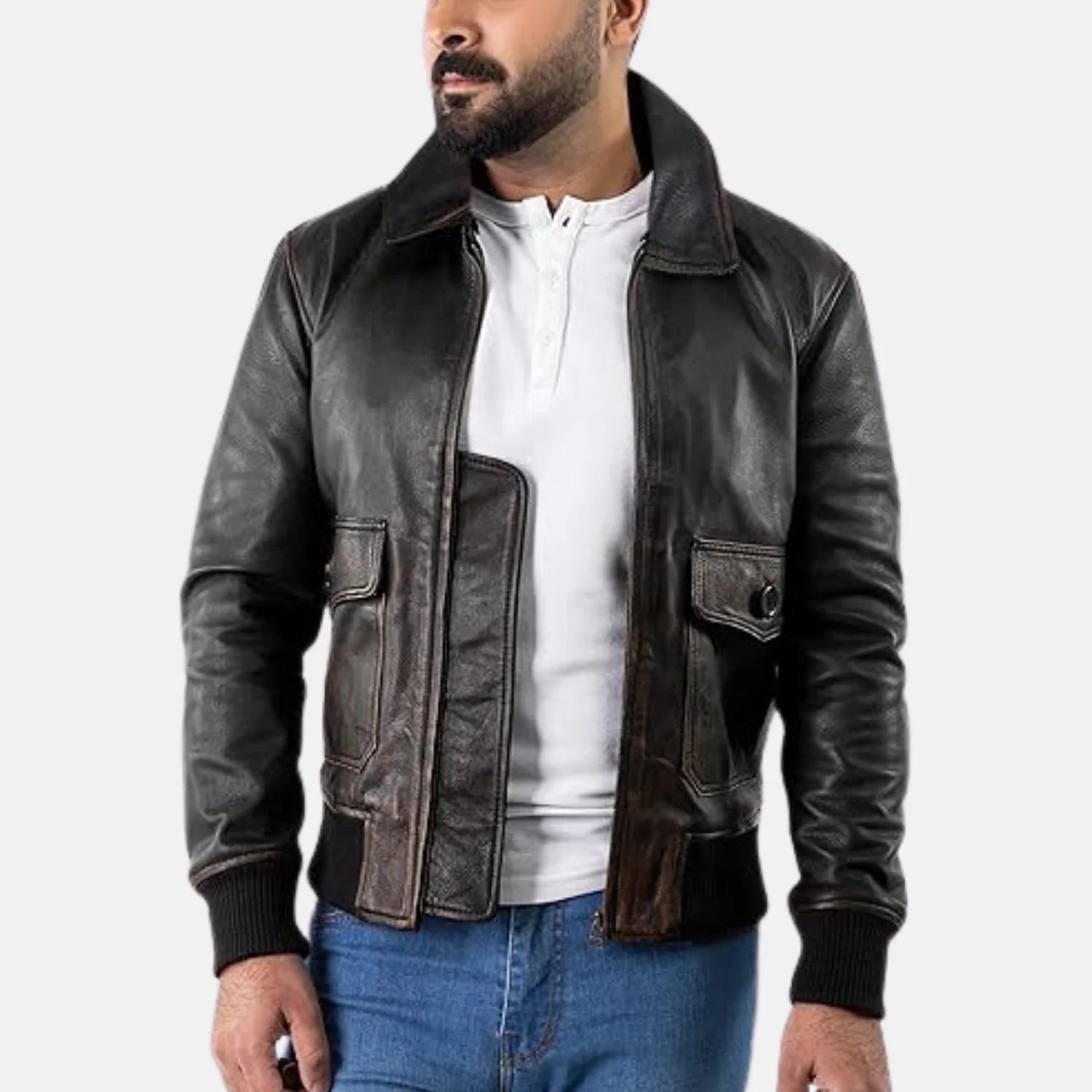 River Road Removable Collar Mens Leather Motorcycle Jacket
